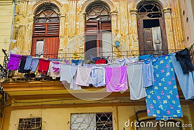 Urban scene with old colonial building facade in Old Havana, Cub Stock Photo