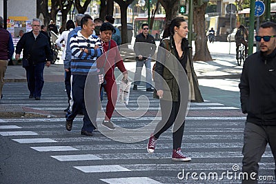 Urban scene: people in a pedestrian crossing 2 Editorial Stock Photo