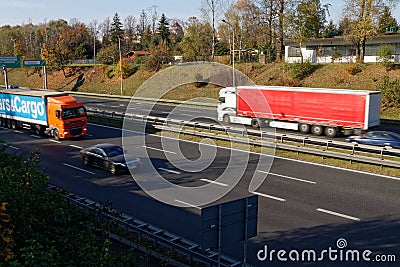 Highway with two trucks Stock Photo