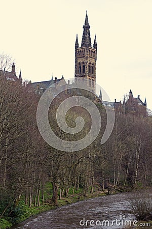 Urban Serenity: Glasgow& x27;s Towering Charm Overlooking the River Stock Photo