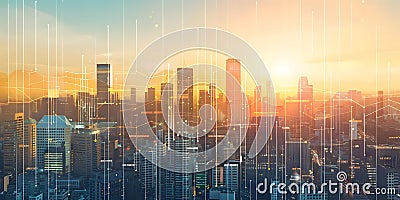 Urban Skylines, Analyzing Cityscapes, Connecting Data Streams, Visualizing Infrastructure, Predicting Growth Trend Stock Photo