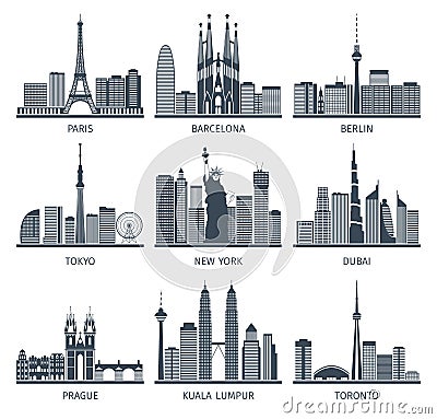 Urban Skylines Icons Set Vector Illustration