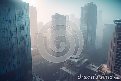 Urban skyscrapers fog travel. Generate Ai Stock Photo