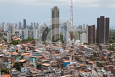 Urban social contrast. Buildings and slum. Inequality Stock Photo