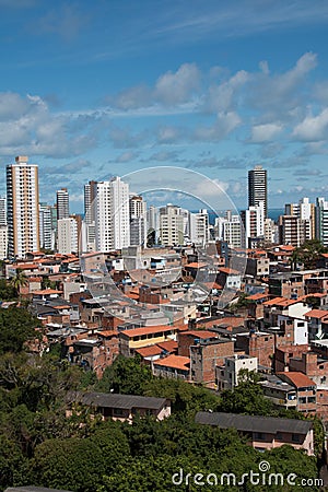 Urban social contrast. Buildings and slum. Inequality Stock Photo