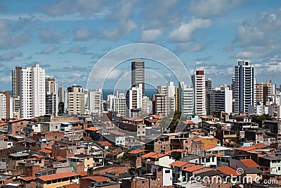 Urban social contrast. Buildings and slum. Inequality Stock Photo