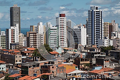 Urban social contrast. Buildings and slum. Inequality Editorial Stock Photo