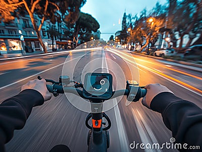 Urban Speed - Electric Scooter Ride Through City Stock Photo
