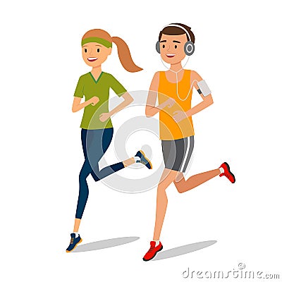 Urban sports. Couple running or jogging for fitness Vector Illustration