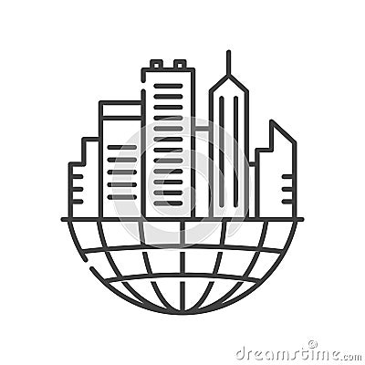 Urban sprawl black line icon. Urbanization. Expansion of megalopolises. Environmental problems. Sign for web page, app. UI UX GUI Vector Illustration