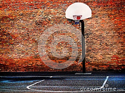 Urban Street Basketball Court and Hoop Stock Photo