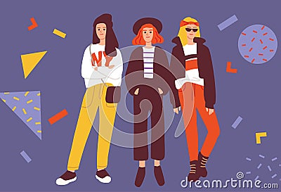 Urban teenagers.Young fashion people.Set of street style girls Vector Illustration