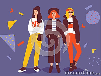 Urban teenagers.Young fashion people.Set of street style girls Vector Illustration