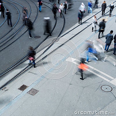 Urban traffic concept - city street with a motion blurred crowd Stock Photo