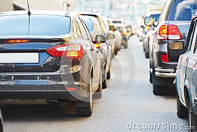 Urban traffic jam in a city street road Stock Photo