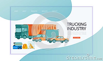 Urban transport in flat style, trucking industry inscription on website, design cartoon vector illustration, isolated on Vector Illustration