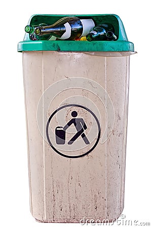 Urban trashcan full of bottles Stock Photo