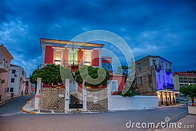 Urban view of the beautiful seaside city of Pylos located in western Messenia, Peloponnese, Greece Editorial Stock Photo