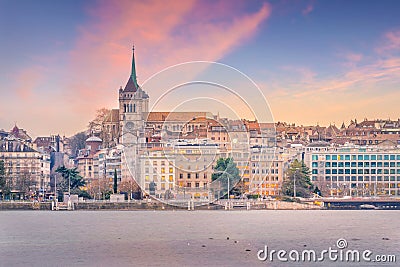 Urban view, Geneva skyline in Switzerland at twilight Stock Photo