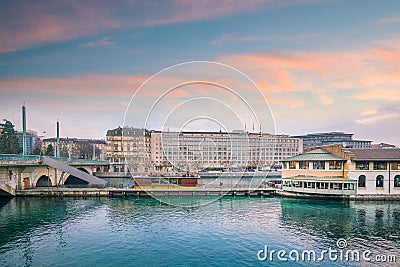 Urban view, Geneva skyline in Switzerland at twilight Stock Photo