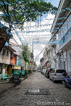 Urban view of street in the historical Intramuros district in Manila Editorial Stock Photo