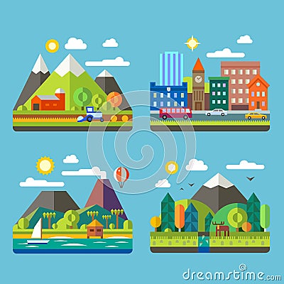 Urban and village landscapes Vector Illustration