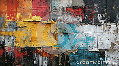 Urban Wall Covered in Colorful Torn Posters - AI Generated Stock Photo