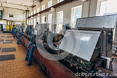 Urban wastewater treatment plant. Machinery for sewage filtration from solid impurities Stock Photo