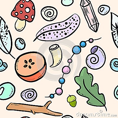 Urban witch colorful doodles seamless pattern. Vector print Vector Illustration