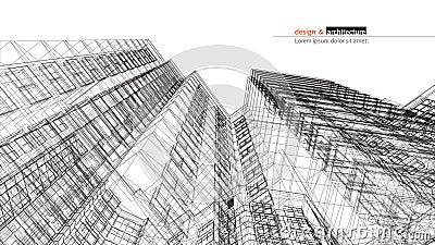 Urbanistic skyscraper. Abstract 3D render of building wire frame structure. construction graphic idea for template Stock Photo