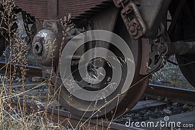 Urbex. Abandoned train wheel Stock Photo