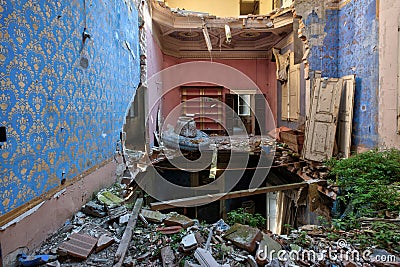 Urbex in northern Italy Rooms of a castle heavily damaged by an earthquake Editorial Stock Photo