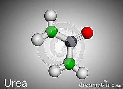 Urea, carbamide molecule. It is a nitrogenous compound containing a carbonyl group, is used as fertilizer, in cosmetics. Molecular Stock Photo