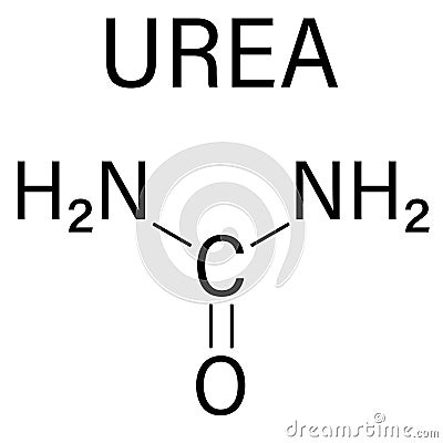 Urea or carbamide molecule. Used in cosmetics, fertilizer, present in urine. Skeletal formula. Vector Illustration