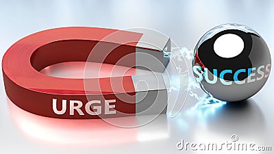Urge helps achieving success - pictured as word Urge and a magnet, to symbolize that Urge attracts success in life and business, Cartoon Illustration