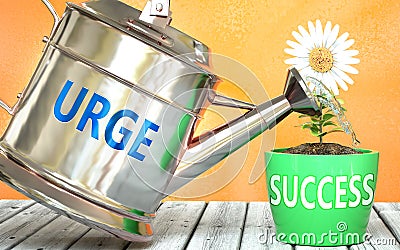 Urge helps achieving success - pictured as word Urge on a watering can to symbolize that Urge makes success grow and it is Cartoon Illustration