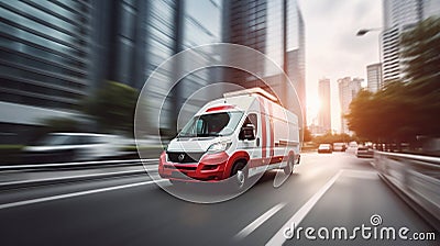 Urgency in Motion: Ambulance Speeding to Save Lives in Urban Traffic. Generative ai Cartoon Illustration