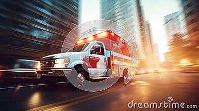 Urgency in Motion: Ambulance Speeding to Save Lives in Urban Traffic. Generative ai Cartoon Illustration