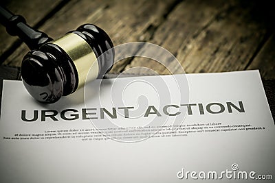 Urgent Action with gavel. Class action concept Stock Photo