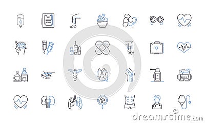 Urgent care center line icons collection. Emergency, Clinics, Walk-in, Doctor, Treatment, Illness, Injury vector and Vector Illustration