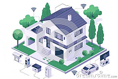 Urgent 4K surveillance and network command systems integrate alarms and advanced detection technologies for secure properties. Cartoon Illustration