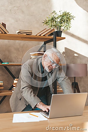 Urgent phone call. Concentrated and busy mature man in the office, an important client Stock Photo