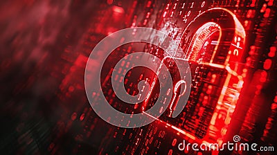Urgent security breach a broken padlock icon over binary code symbolizing cyber threats Stock Photo