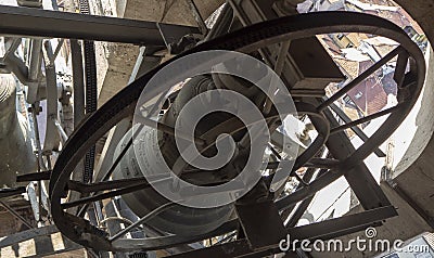 Urgnano, Bergamo, Italy. View of the bells of the bell tower of the main church in the center of the village Editorial Stock Photo