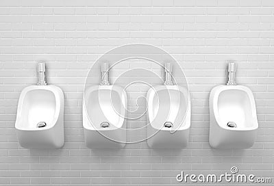 Urinal toilets. Public bathroom with several wall-hung urinals Cartoon Illustration