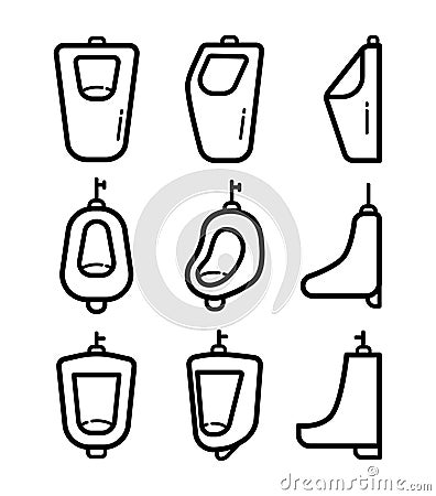 Urinal vector icon set in outline style Vector Illustration