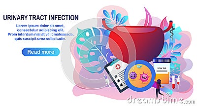 Urinary tract infection, cystitis, the doctor gives treatment for antibiotic drug, blood test. Vector Illustration