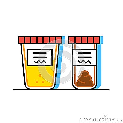 Urine and fecal analysis. Flat style. Containers for analysis. Vector Illustration