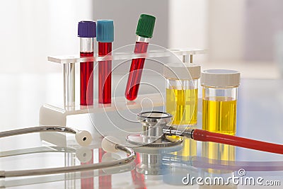 Urine Sample and Blood Test Stock Photo