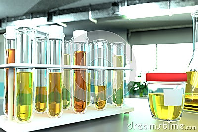 Urine sample test for nitrite or amorphous urates - laboratory test tubes in modern chemistry clinic, medical 3D illustration Cartoon Illustration